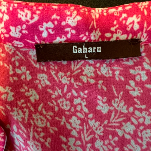 Gaharu Women's Ditsy Floral Top V Neck Chiffon Blouse 3/4 Sleeve Pink Large - Picture 9 of 11